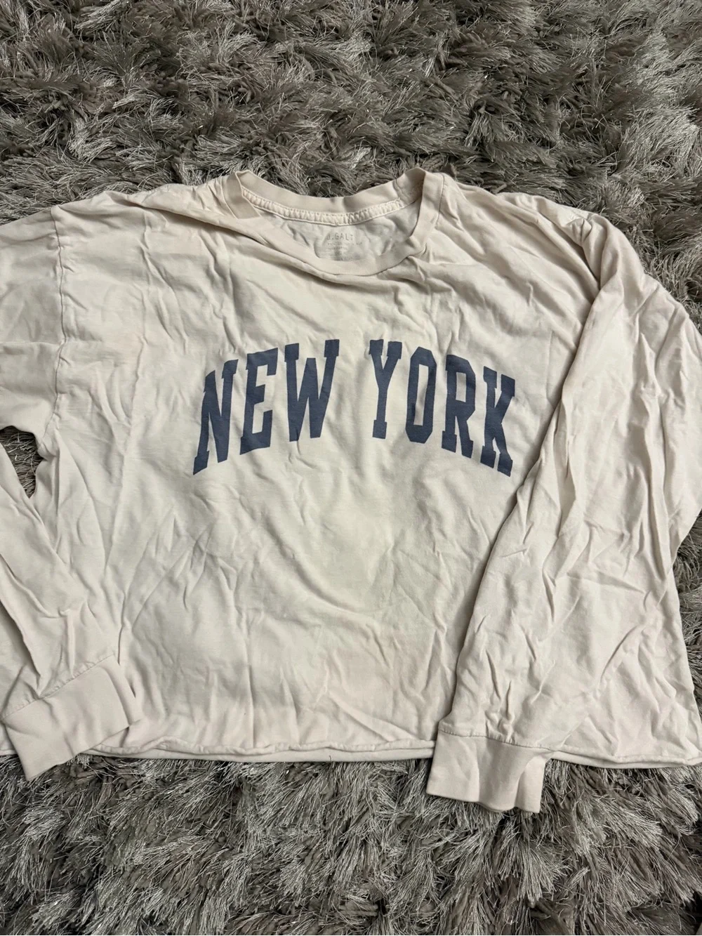 New York & Company Cream Long Sleeve Tee with Navy Graphic